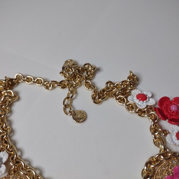 Very Cute Talbots Red, Pink, And White Flower Necklace 21 Inches Long - Picture 11 of 15